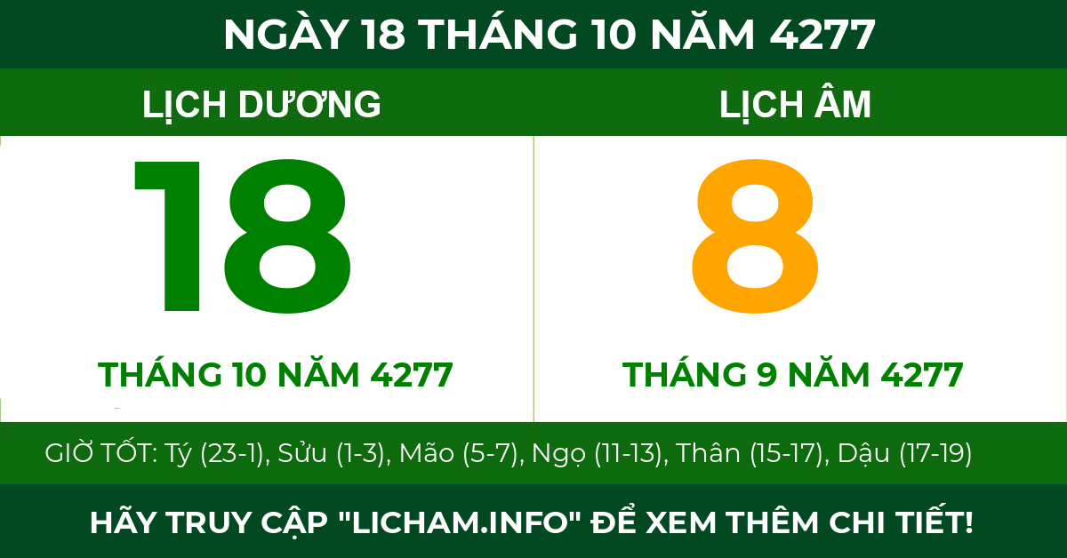 lịch âm ngày 18 tháng 10 năm 4277