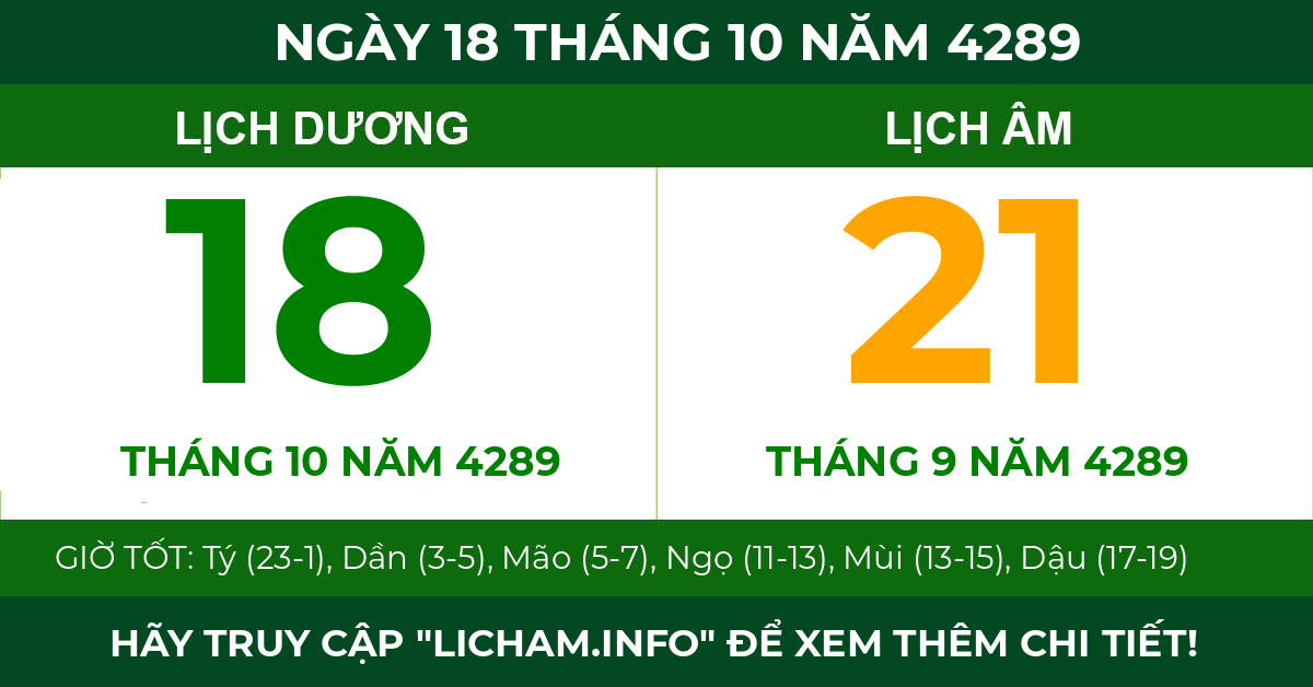 lịch âm ngày 18 tháng 10 năm 4289