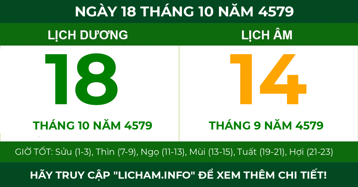 lịch âm ngày 18 tháng 10 năm 4579