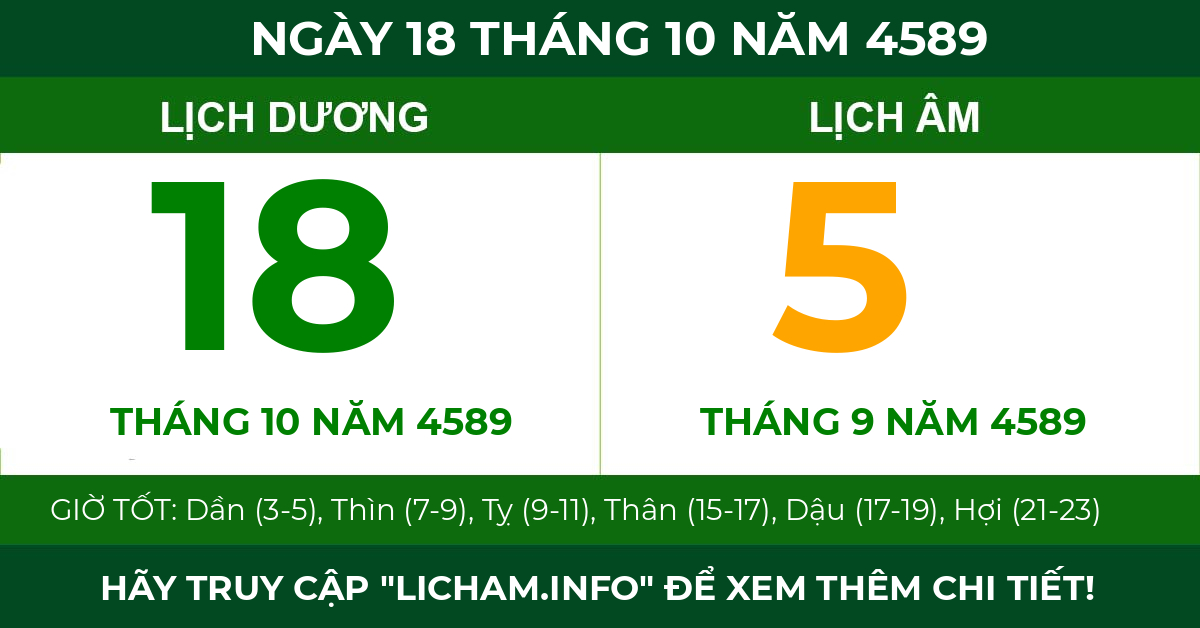 lịch âm ngày 18 tháng 10 năm 4589