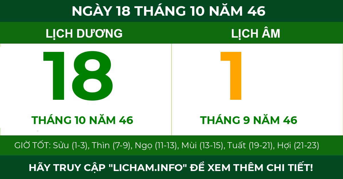 lịch âm ngày 18 tháng 10 năm 46