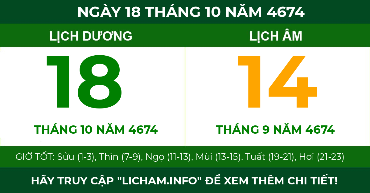 lịch âm ngày 18 tháng 10 năm 4674
