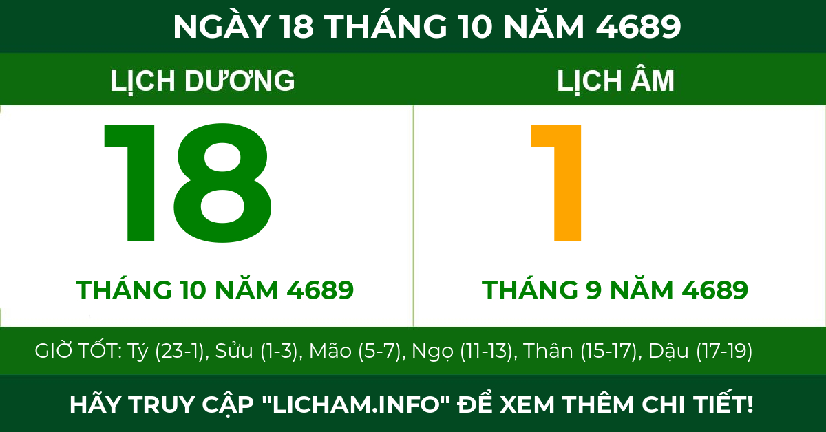 lịch âm ngày 18 tháng 10 năm 4689