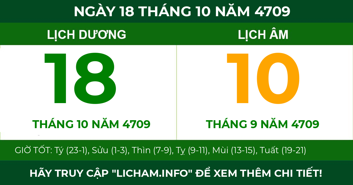 lịch âm ngày 18 tháng 10 năm 4709