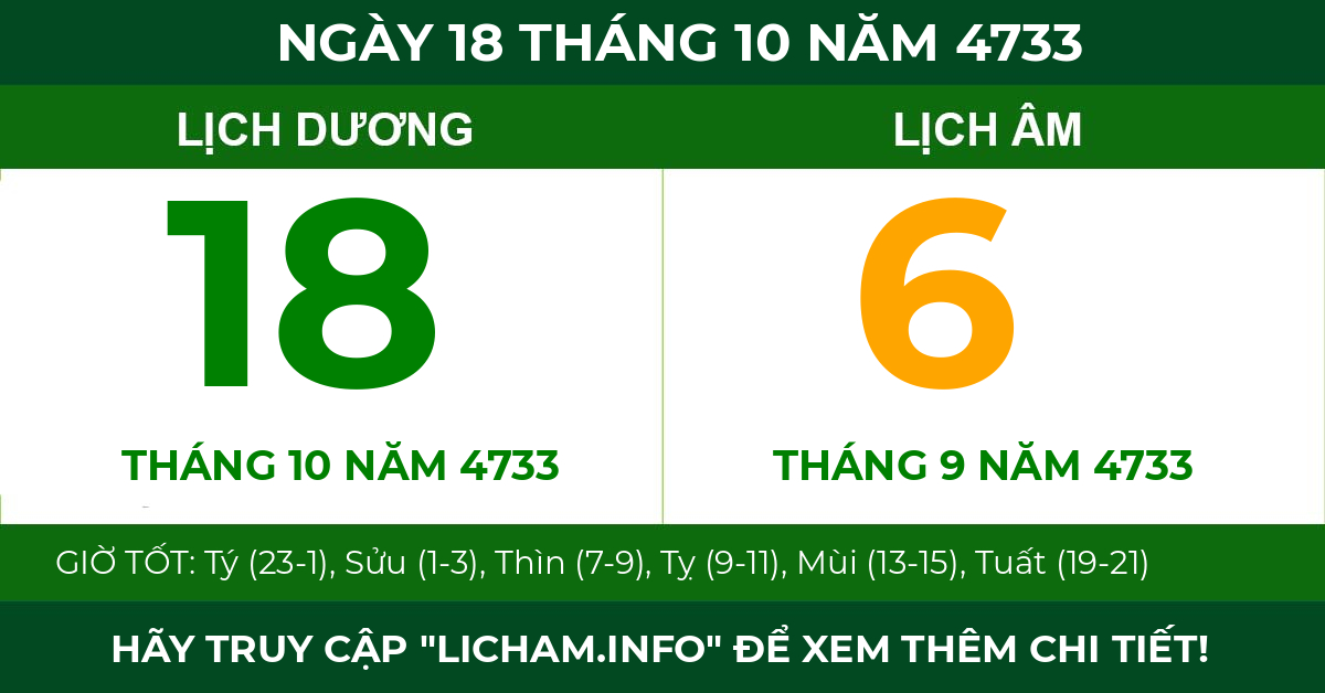 lịch âm ngày 18 tháng 10 năm 4733
