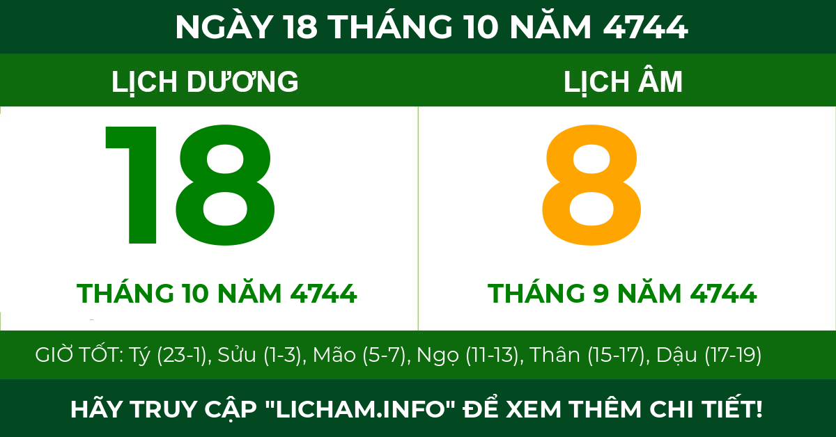 lịch âm ngày 18 tháng 10 năm 4744
