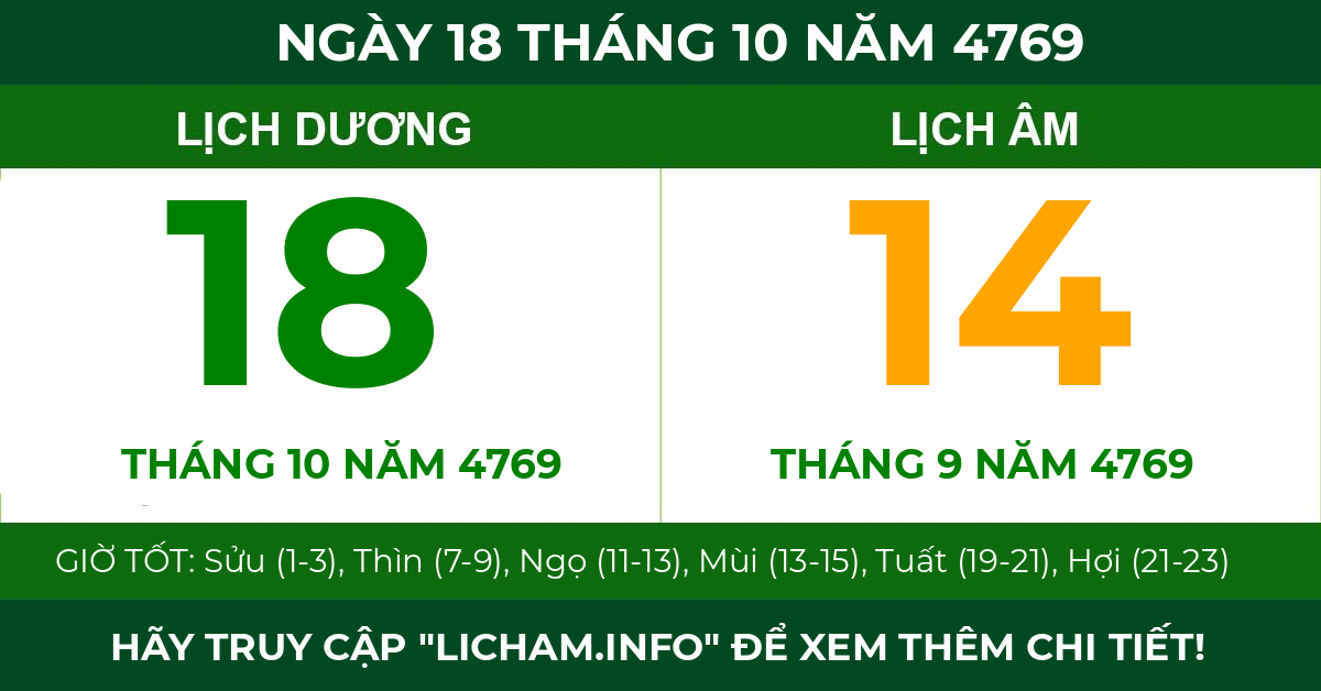 lịch âm ngày 18 tháng 10 năm 4769