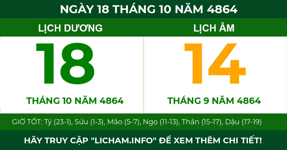 lịch âm ngày 18 tháng 10 năm 4864