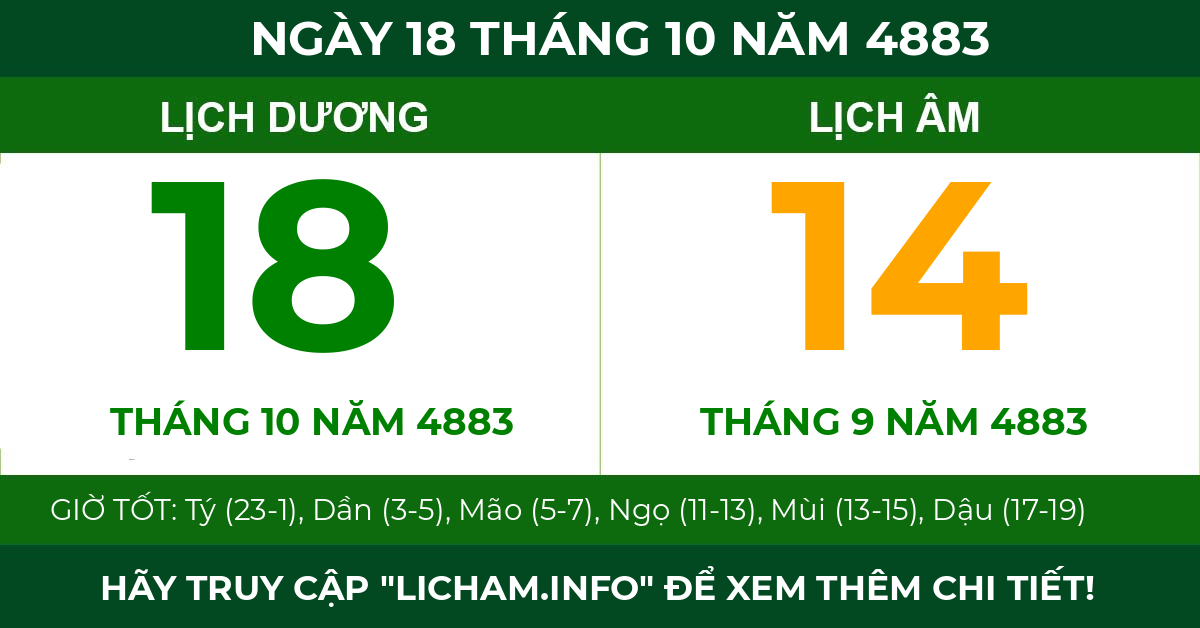 lịch âm ngày 18 tháng 10 năm 4883