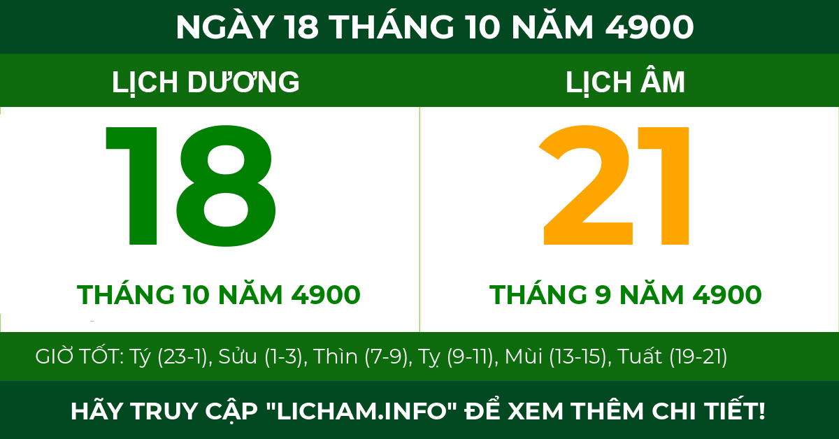 lịch âm ngày 18 tháng 10 năm 4900