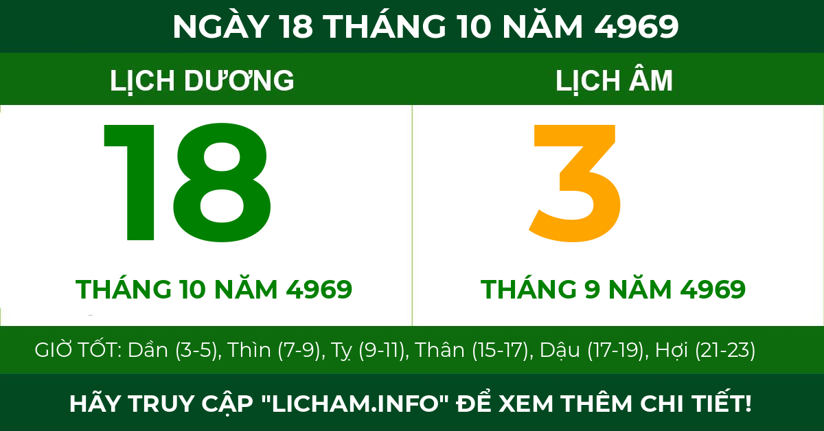 lịch âm ngày 18 tháng 10 năm 4969