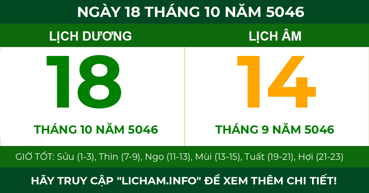lịch âm ngày 18 tháng 10 năm 5046