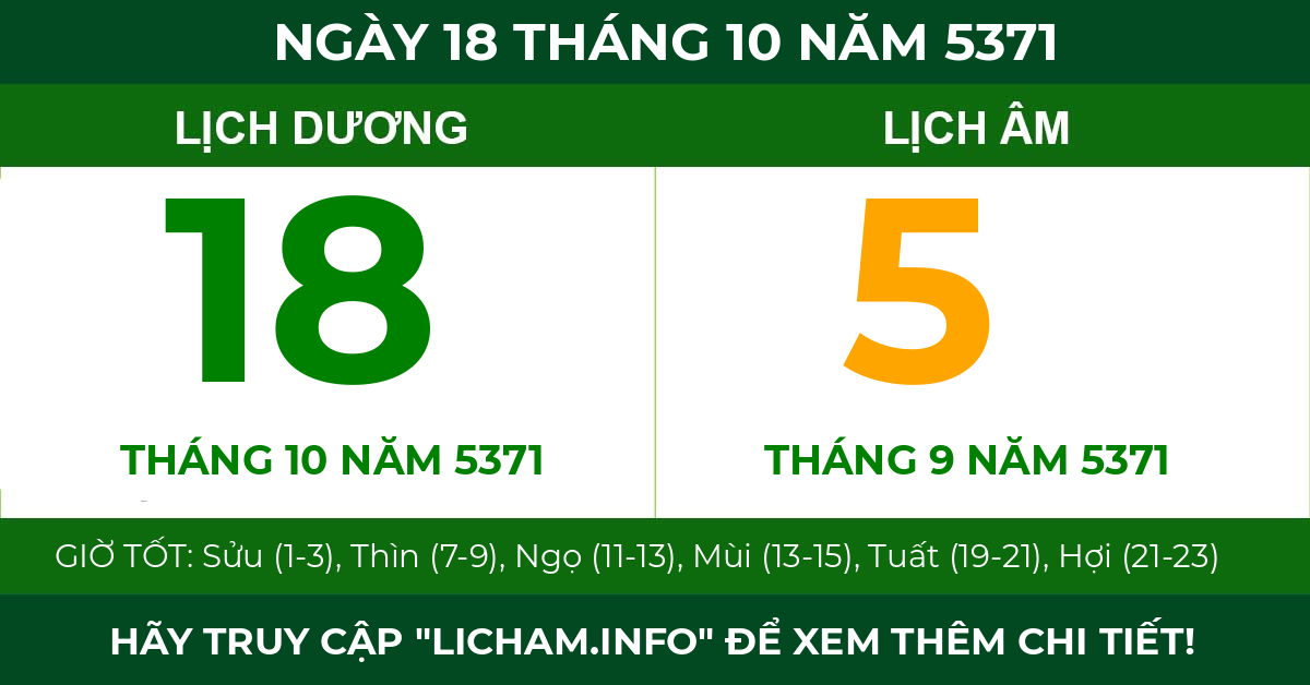 lịch âm ngày 18 tháng 10 năm 5371