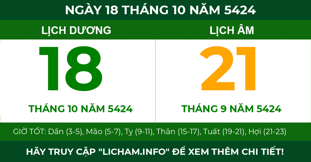 lịch âm ngày 18 tháng 10 năm 5424