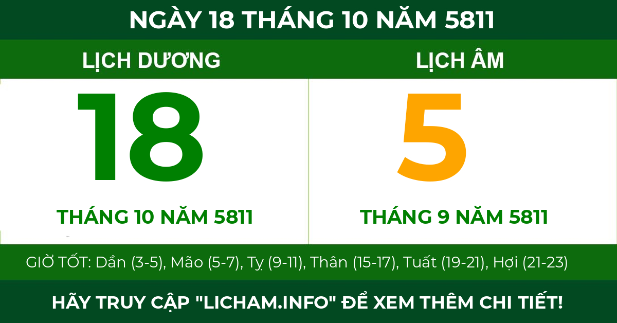 lịch âm ngày 18 tháng 10 năm 5811