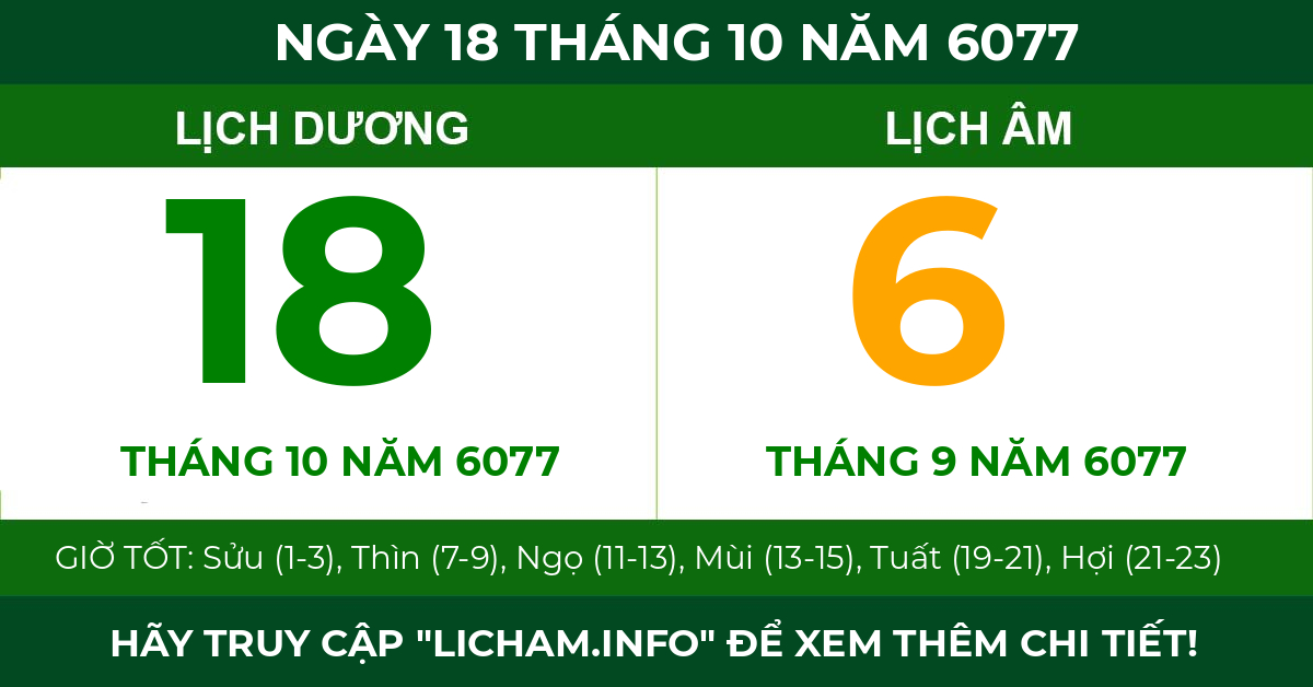 lịch âm ngày 18 tháng 10 năm 6077