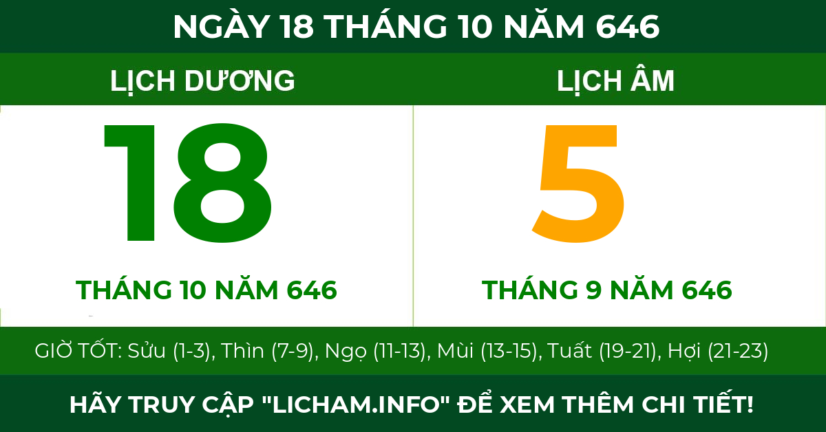 lịch âm ngày 18 tháng 10 năm 646