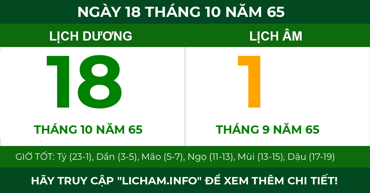 lịch âm ngày 18 tháng 10 năm 65