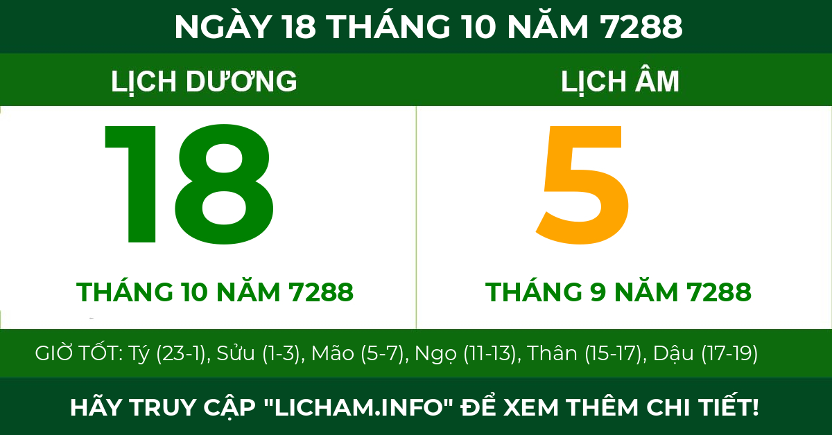 lịch âm ngày 18 tháng 10 năm 7288