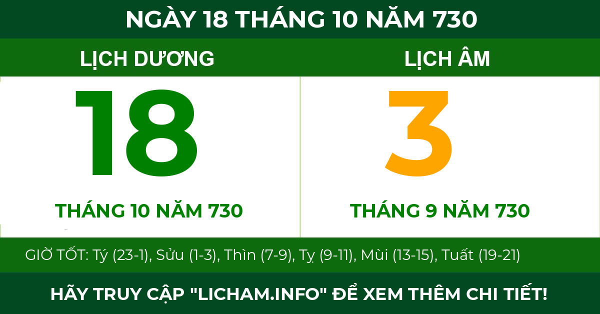 lịch âm ngày 18 tháng 10 năm 730