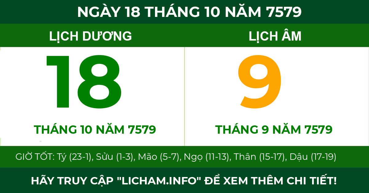 lịch âm ngày 18 tháng 10 năm 7579