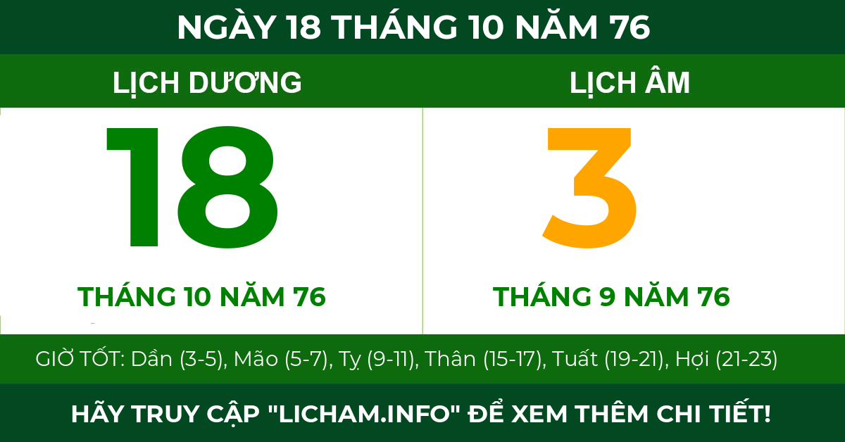 lịch âm ngày 18 tháng 10 năm 76