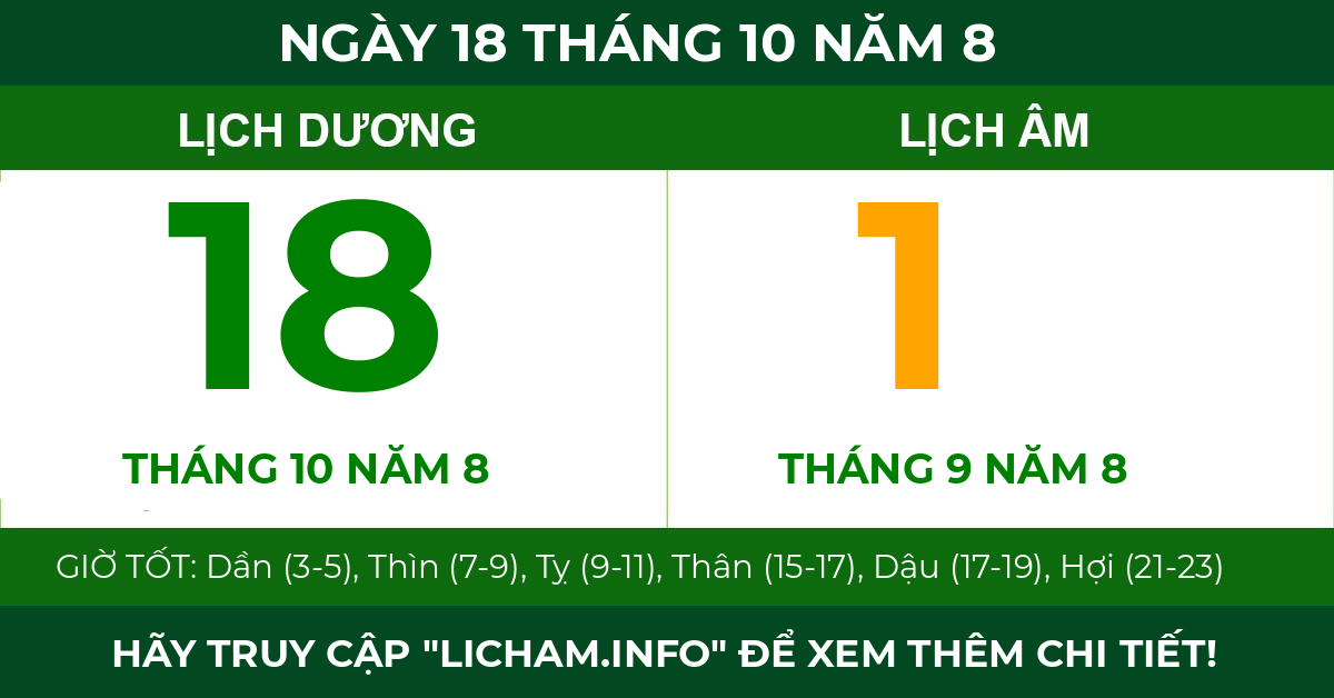 lịch âm ngày 18 tháng 10 năm 8
