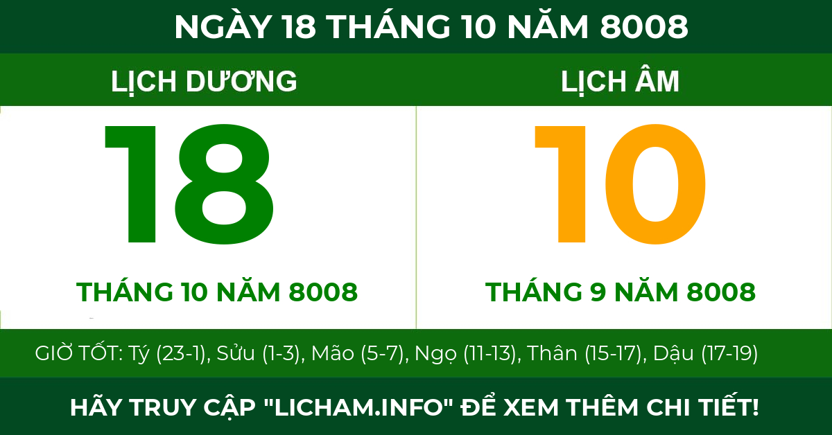 lịch âm ngày 18 tháng 10 năm 8008