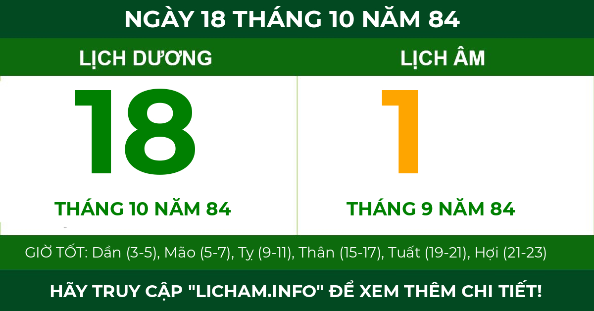 lịch âm ngày 18 tháng 10 năm 84