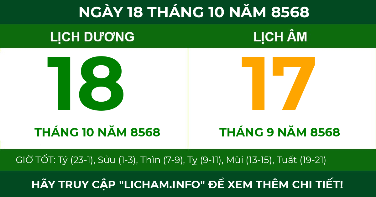 lịch âm ngày 18 tháng 10 năm 8568