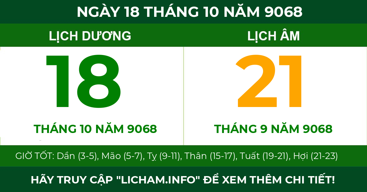 lịch âm ngày 18 tháng 10 năm 9068