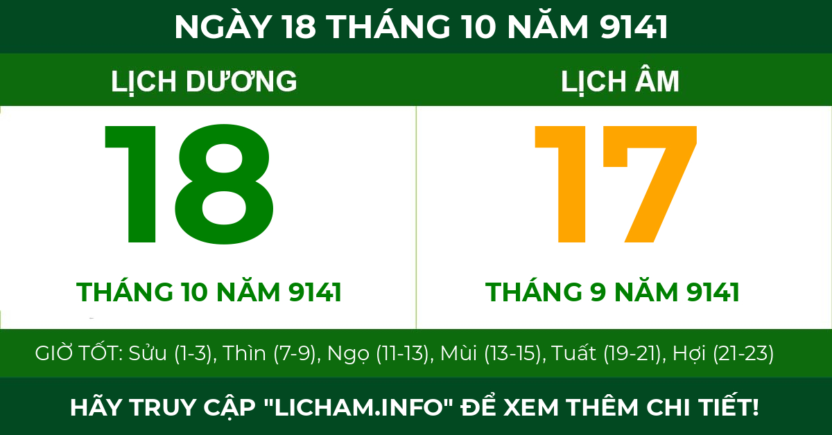 lịch âm ngày 18 tháng 10 năm 9141