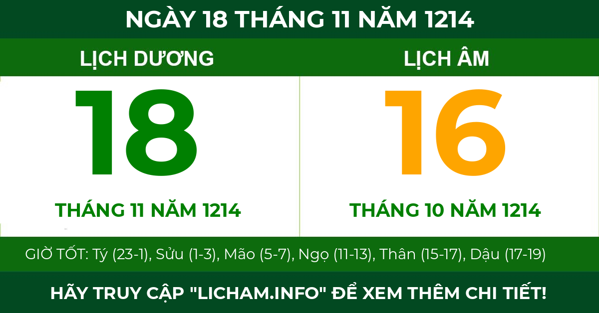 lịch âm ngày 18 tháng 11 năm 1214