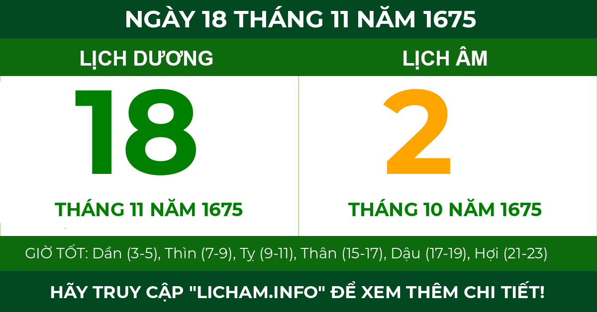 lịch âm ngày 18 tháng 11 năm 1675