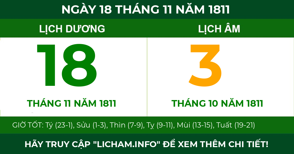 lịch âm ngày 18 tháng 11 năm 1811