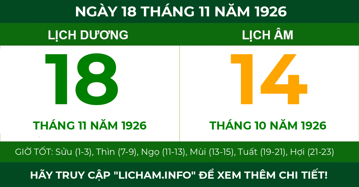 lịch âm ngày 18 tháng 11 năm 1926