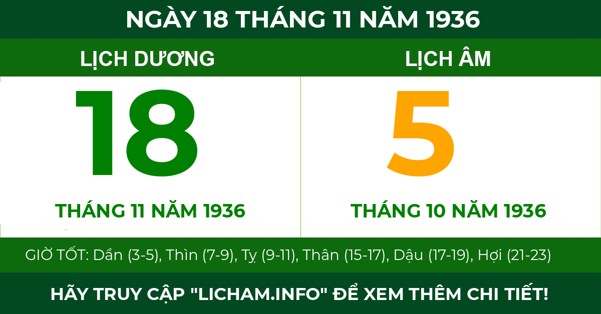 lịch âm ngày 18 tháng 11 năm 1936