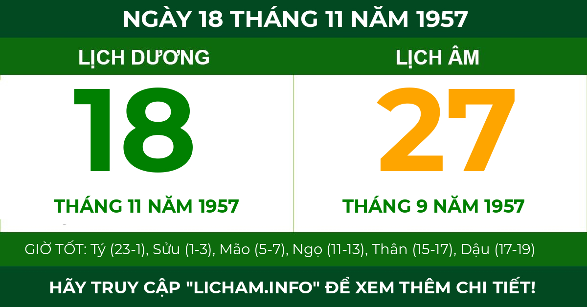 lịch âm ngày 18 tháng 11 năm 1957