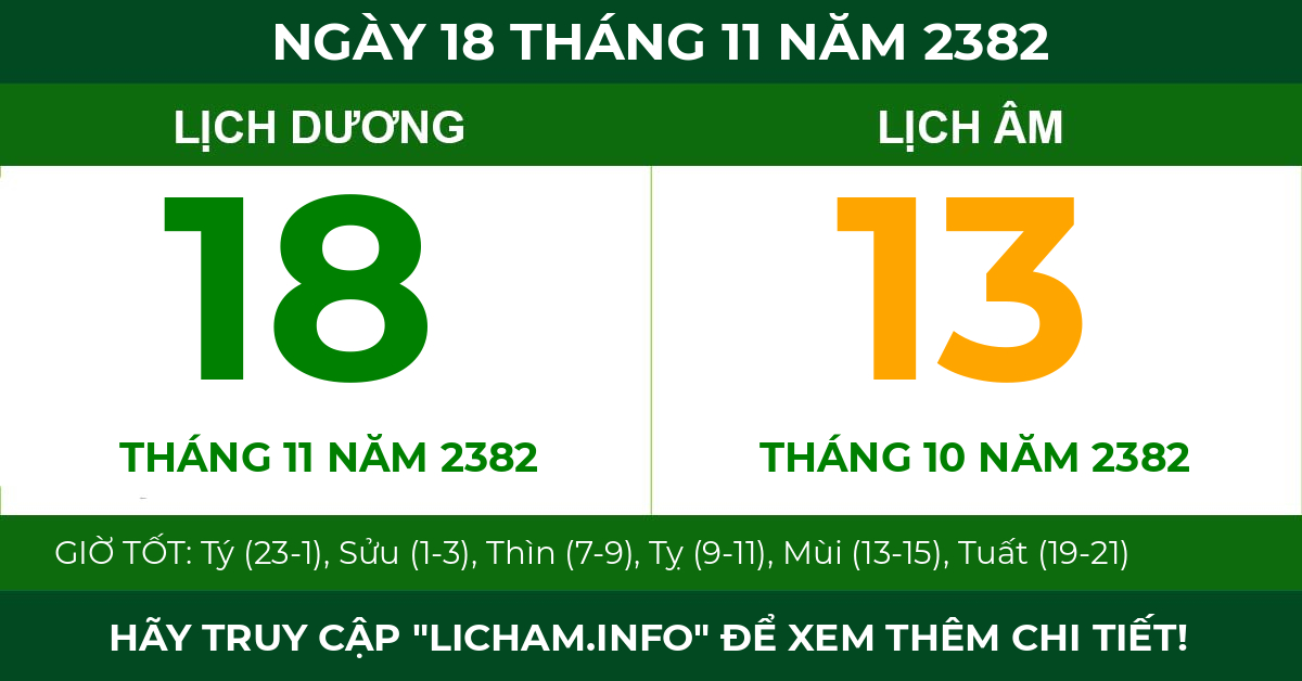 lịch âm ngày 18 tháng 11 năm 2382