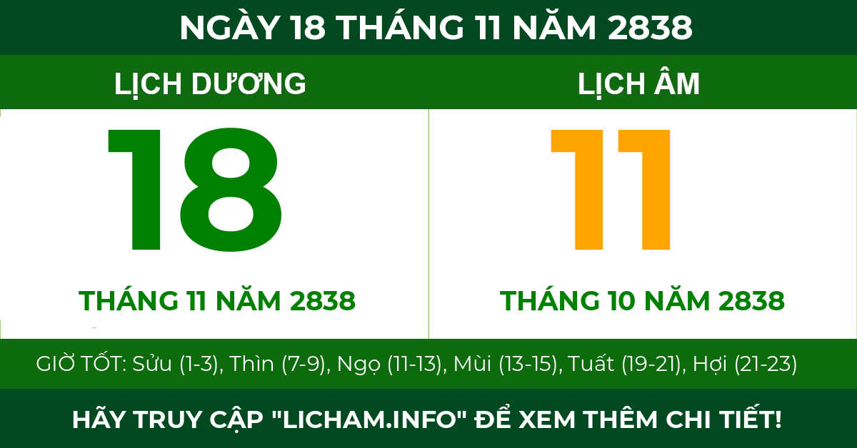 lịch âm ngày 18 tháng 11 năm 2838