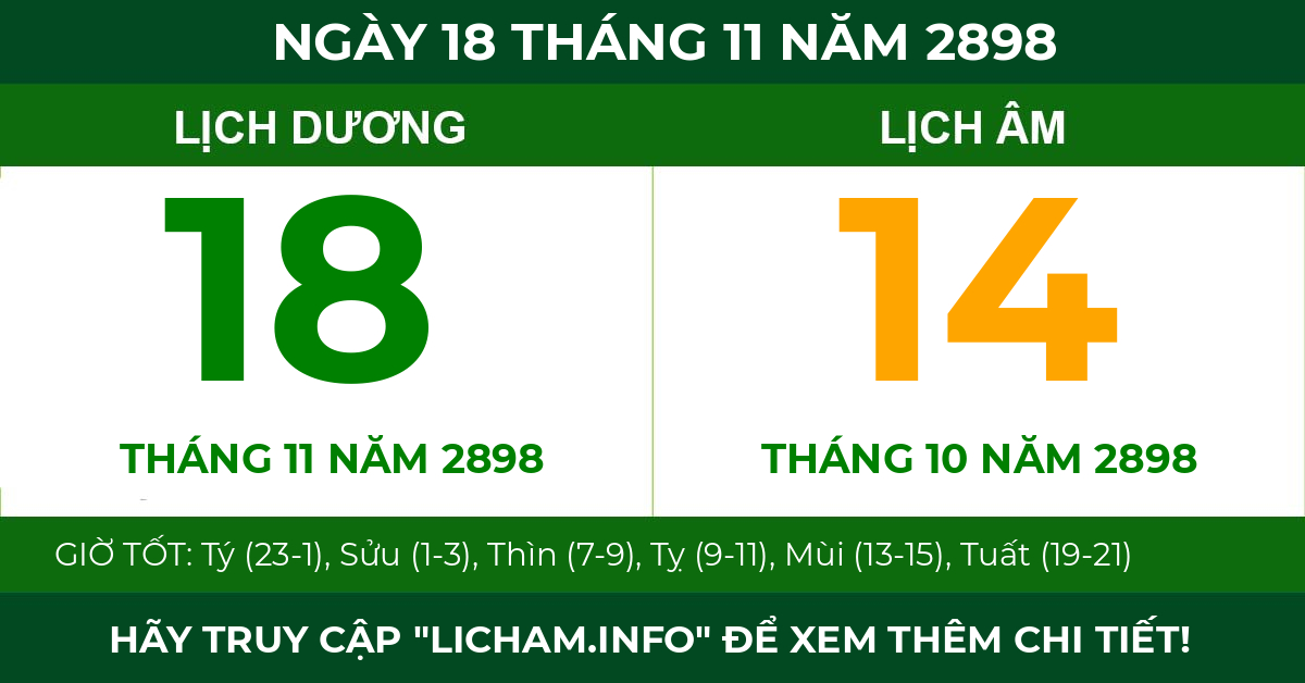 lịch âm ngày 18 tháng 11 năm 2898