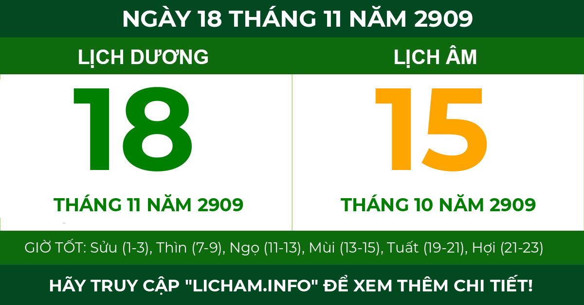 lịch âm ngày 18 tháng 11 năm 2909