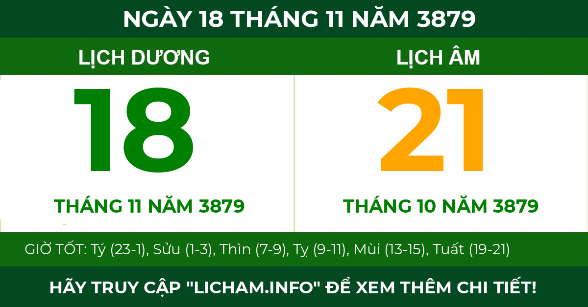 lịch âm ngày 18 tháng 11 năm 3879