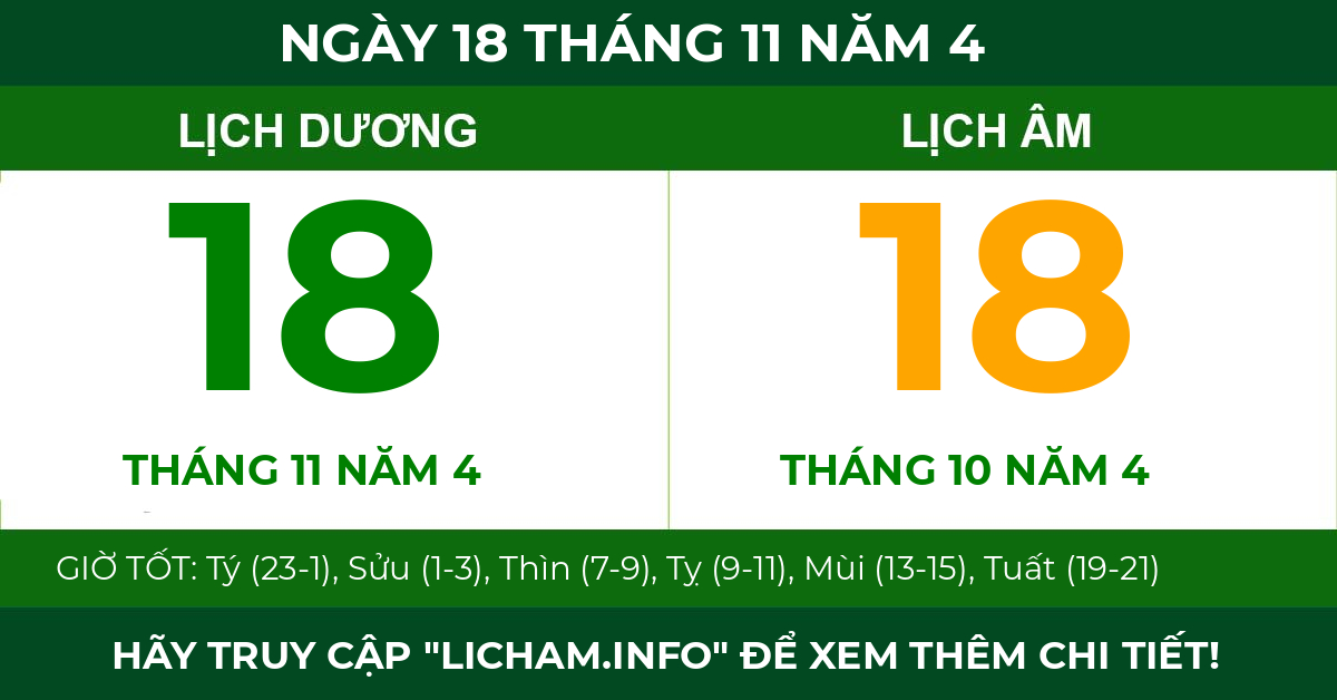 lịch âm ngày 18 tháng 11 năm 4