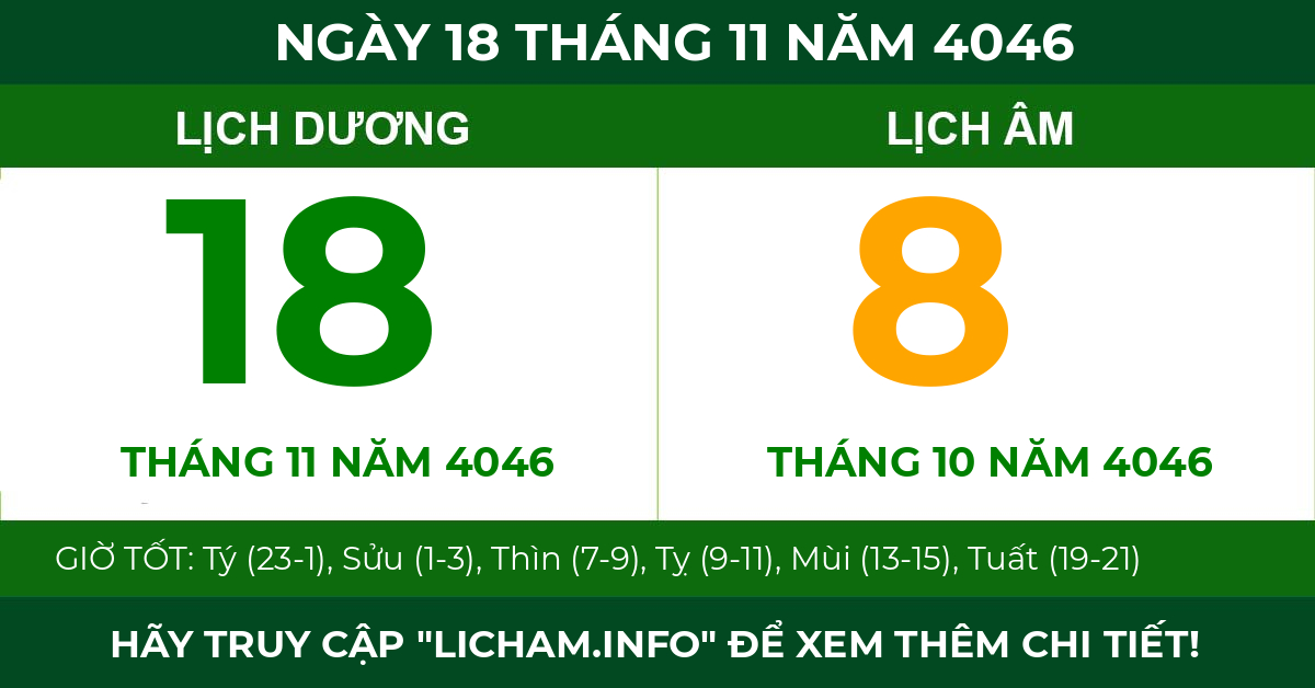 lịch âm ngày 18 tháng 11 năm 4046