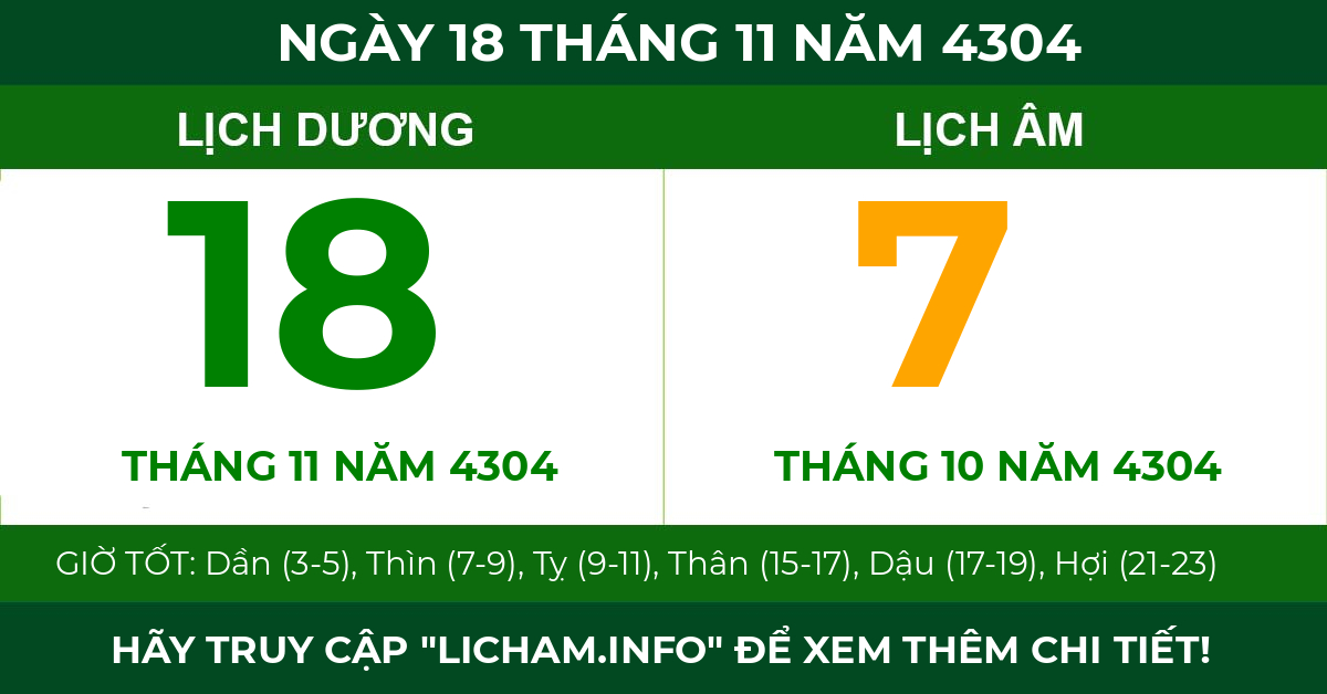 lịch âm ngày 18 tháng 11 năm 4304