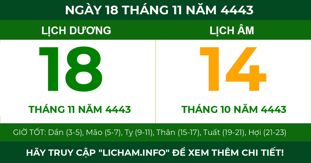 lịch âm ngày 18 tháng 11 năm 4443