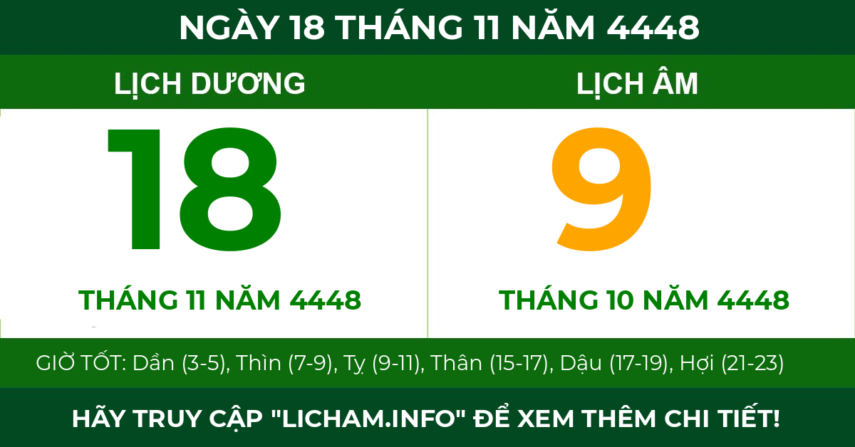 lịch âm ngày 18 tháng 11 năm 4448