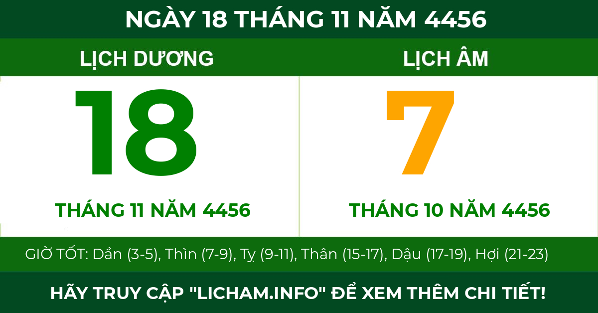 lịch âm ngày 18 tháng 11 năm 4456