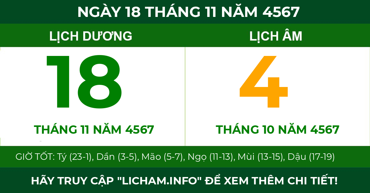 lịch âm ngày 18 tháng 11 năm 4567